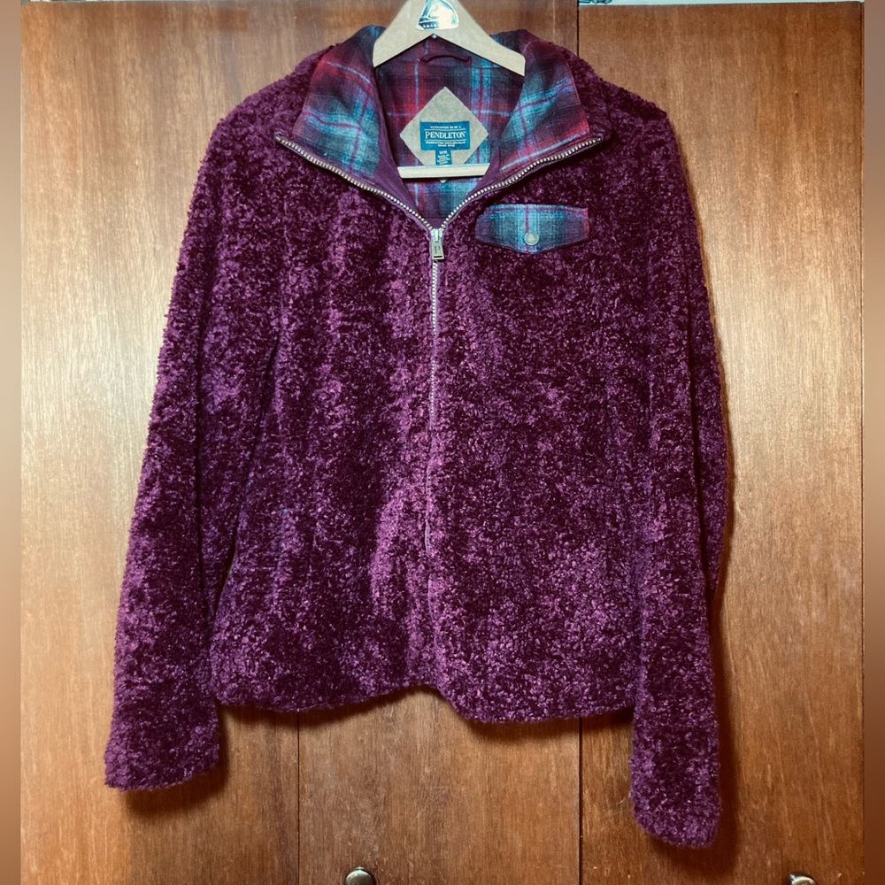 Pendleton Maroon Burgundy Sherpa Deep Pile Zip Jacket
